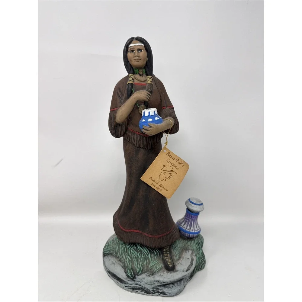 Vintage Handcrafted Native American Woman Figurine Ceramic Rance Teel's Creation